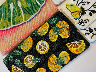 Lemon Slices Handmade Beaded Clutch