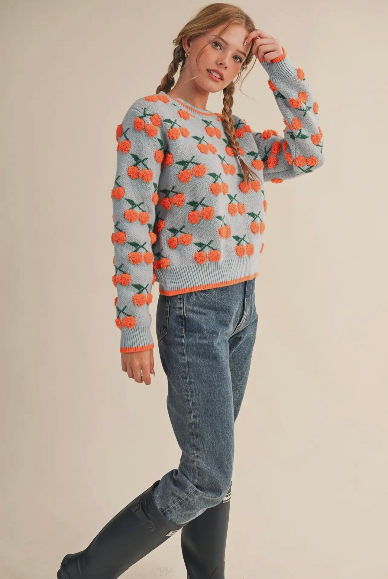 Fuzzy Cherry Knit Sweater