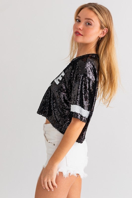 sequin black crop top