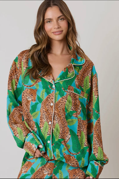 Silky Satin Cheetah Print Long Sleeve Pajama Set