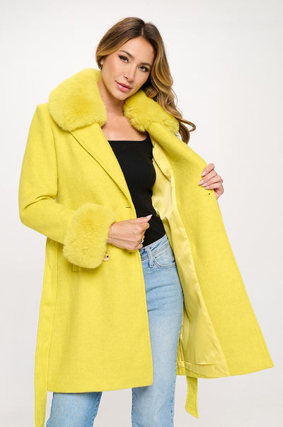 Philippa Vegan Wool Coat with Faux Fur Collar