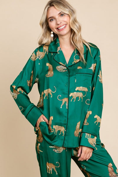 Lucia Satin Cheetah Print Pajama Set