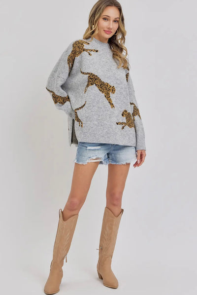Leopard Pattern Oversized Knit Sweater
