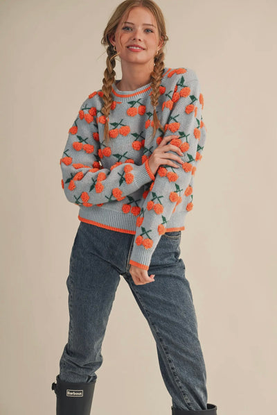 Fuzzy Cherry Knit Sweater