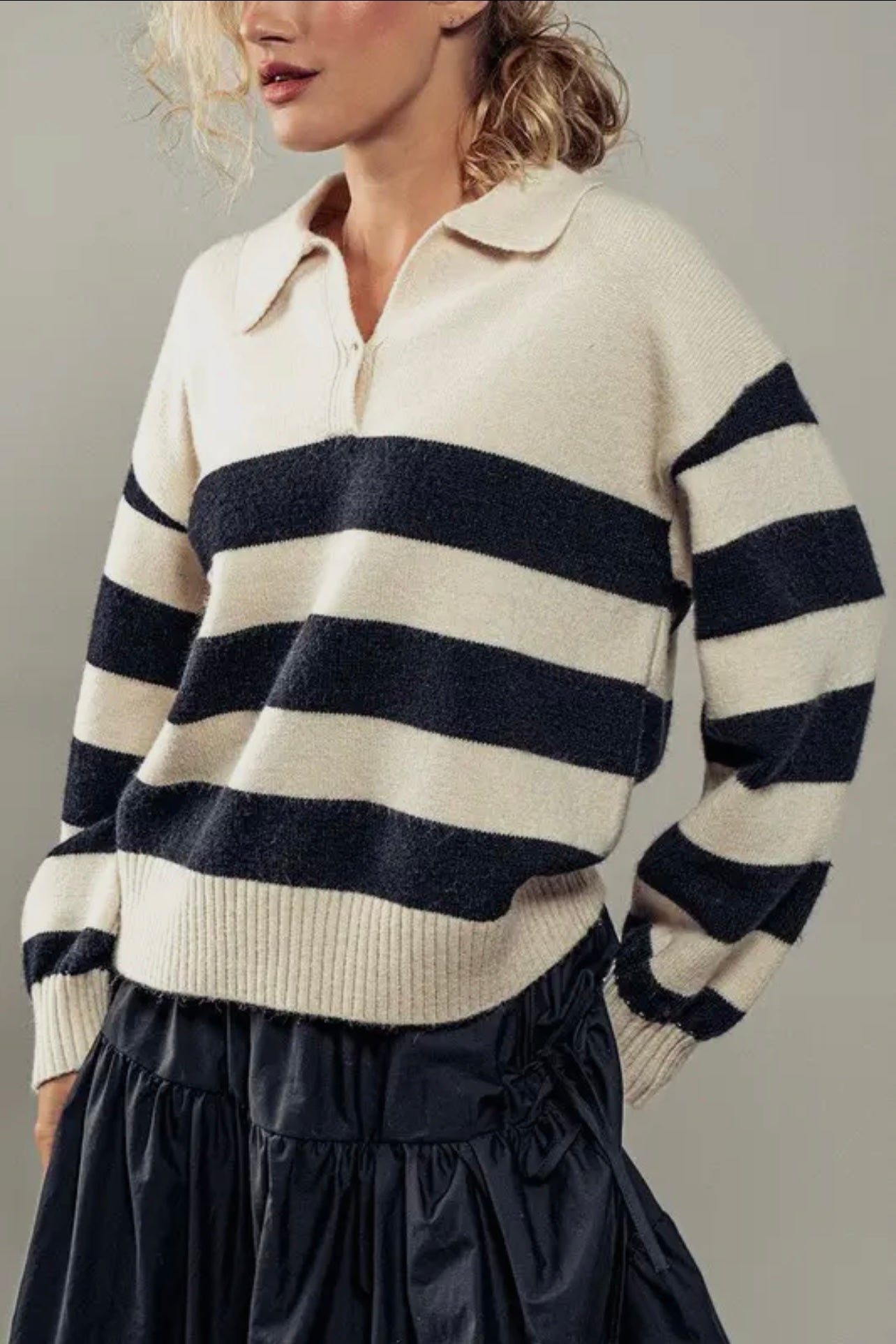 Merritt Polo Stripe Pullover Knit Sweater