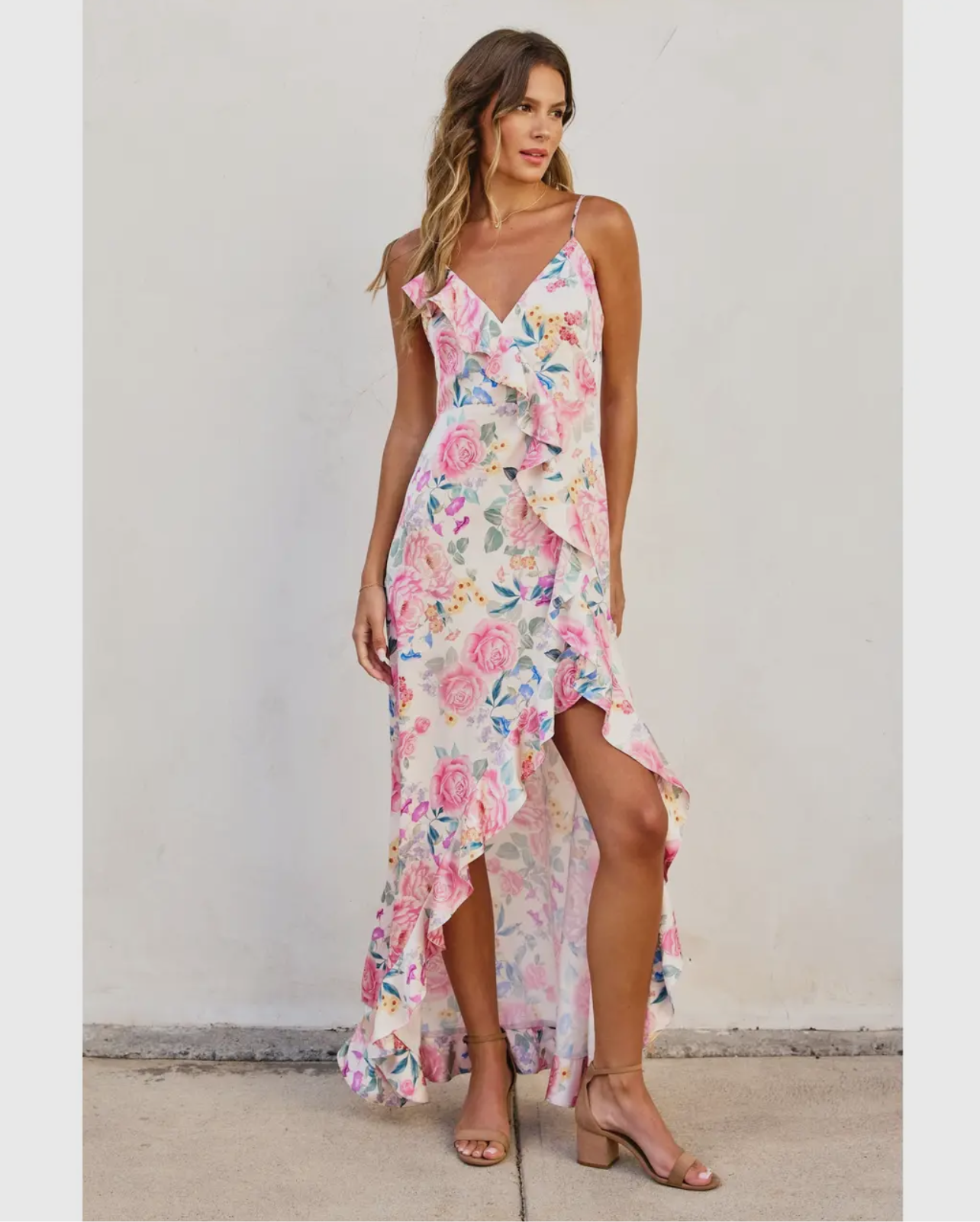 About A Girl Asymmetrical Ruffle
Maxi Dress