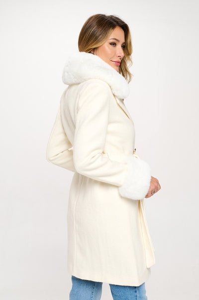 Philippa Vegan Wool Coat with Faux Fur Collar