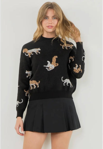 Jaguar Pattern Knit Sweater