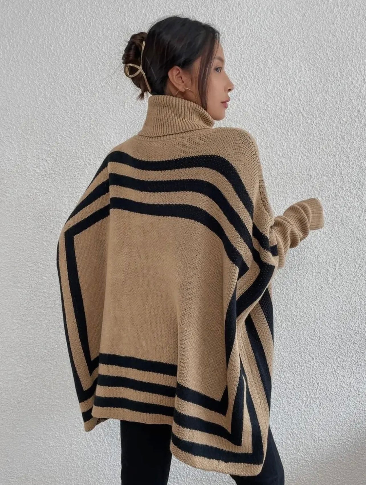 Blair Turtleneck Striped Knit Poncho