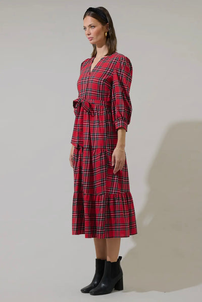 Boswell Tartan Plaid Midi Dress