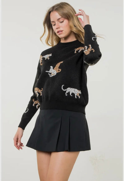 Jaguar Pattern Knit Sweater