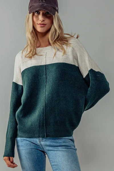 Two Tone Color Block Knit Sweater