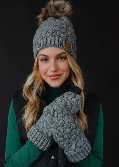 Gray Knit Pom Hat