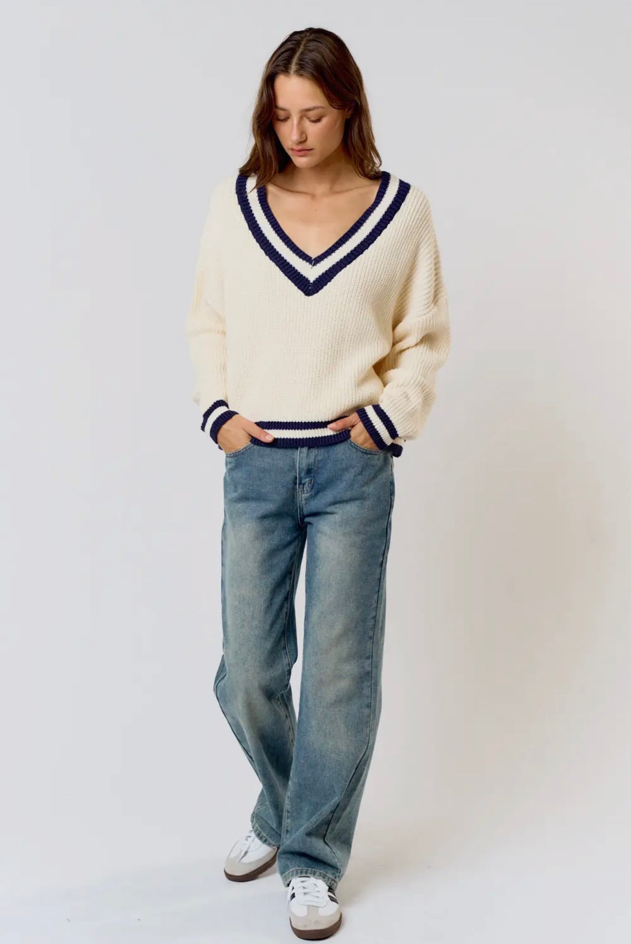 Varsity Stripe V-Neck Sweater