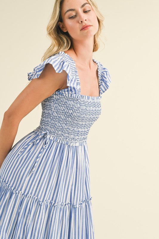 Adeline Striped Smocked Tiered Midi Dress