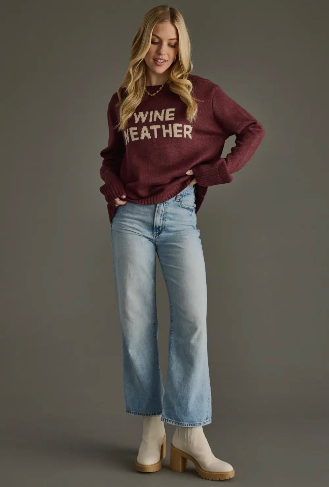 Wine Weather Knit Pullover Sweater
