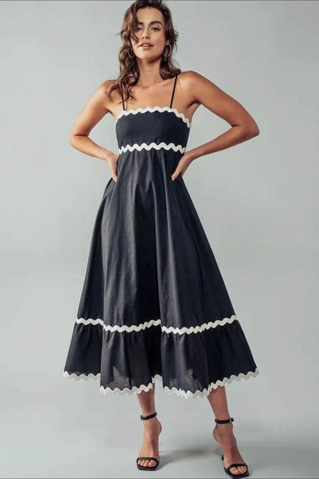 ric rac dress women Raquel Scalloped Tiered Midi Ecom Style:AP1D105970 Sexy Blue Big Armhole grazing style features delicate Size:Age 3