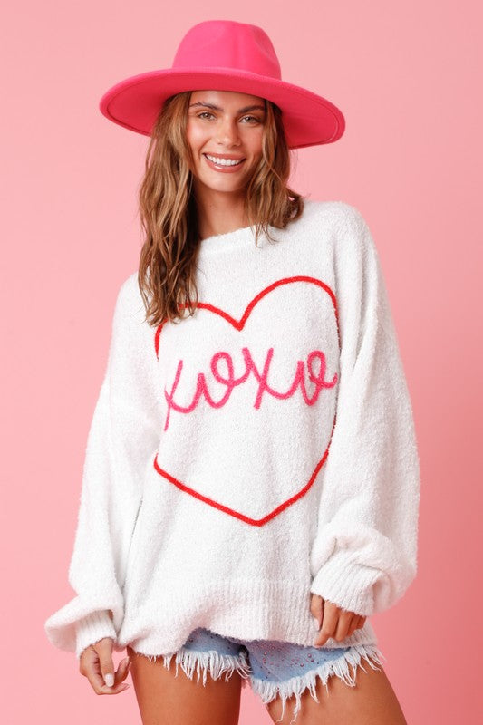 XOXO Heart Oversized Knit Sweater