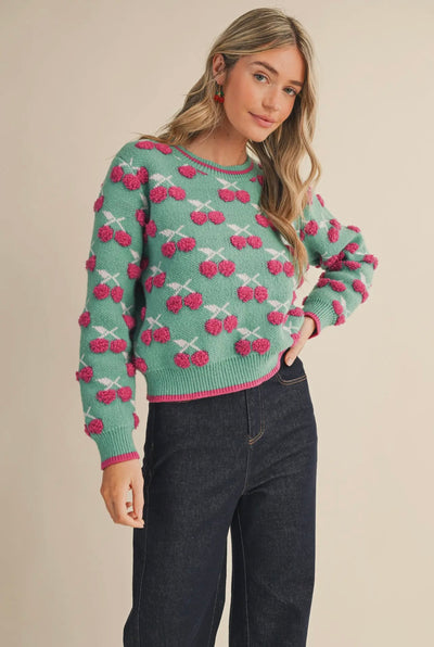 Fuzzy Cherry Knit Sweater