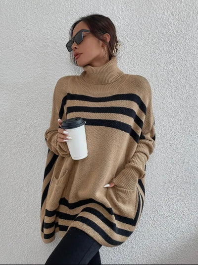 Blair Turtleneck Striped Knit Poncho