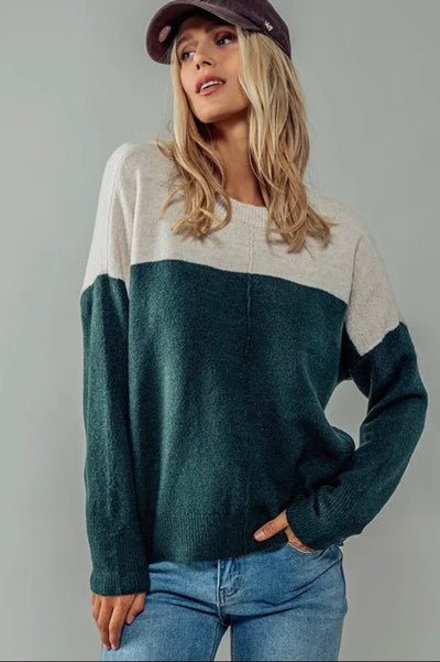 Two Tone Color Block Knit Sweater