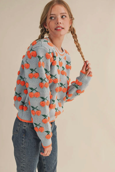 Fuzzy Cherry Knit Sweater