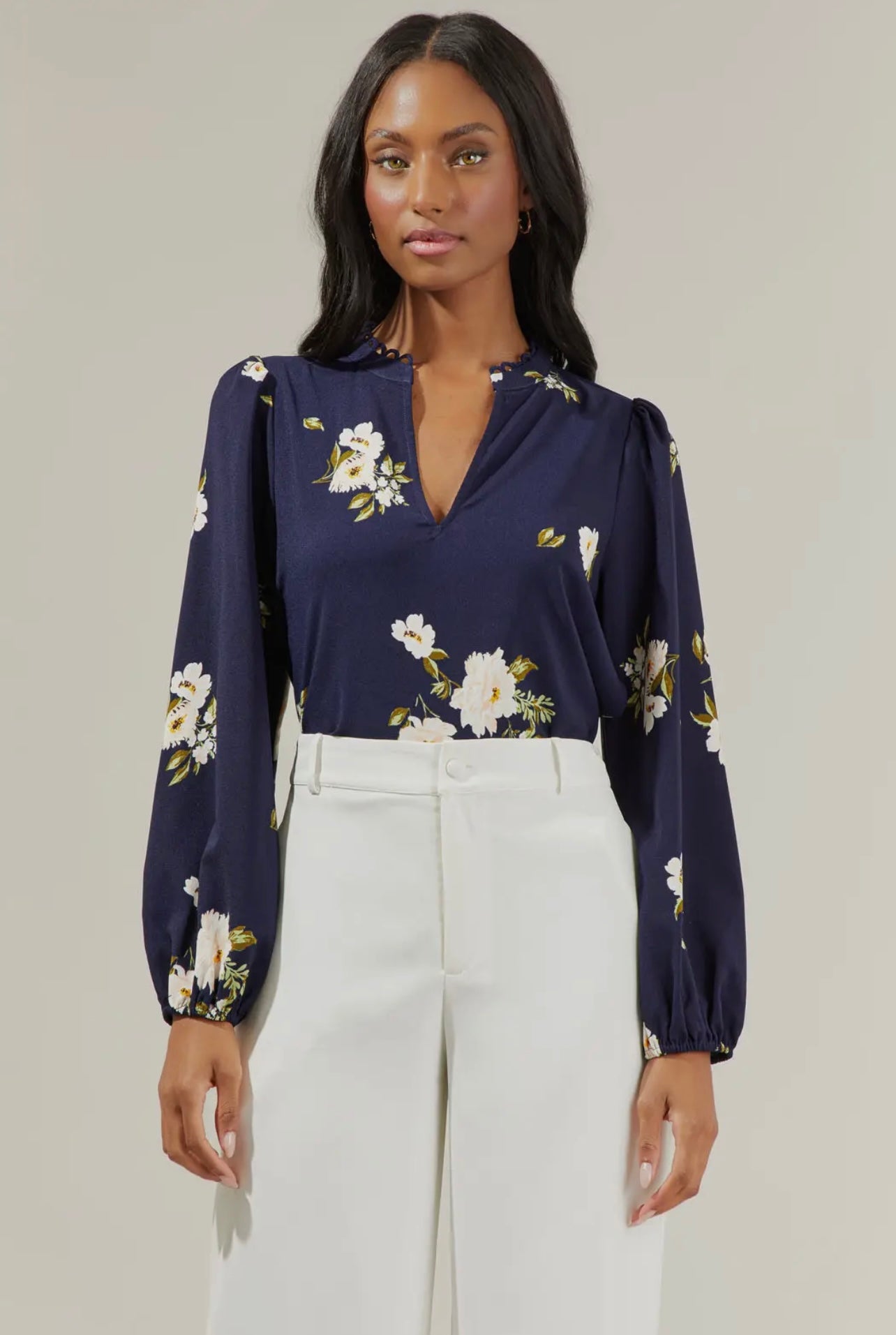 Arlene Floral Split Neck Blouse