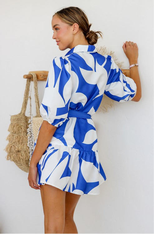 Simone Leaf Print Button-up Shirt Dress