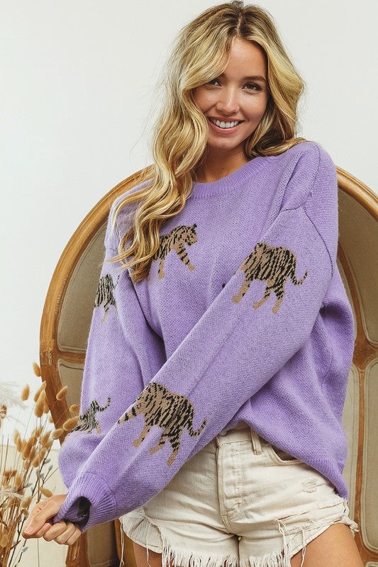 Tabitha Tiger Pattern Knit Sweater