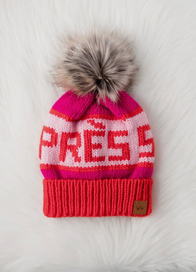 Après Ski Knit Hat with Faux Fur Pom