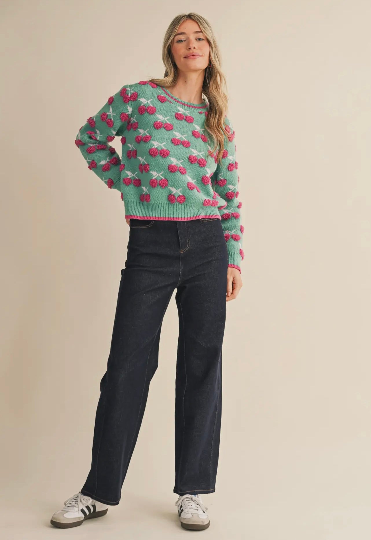 Fuzzy Cherry Knit Sweater