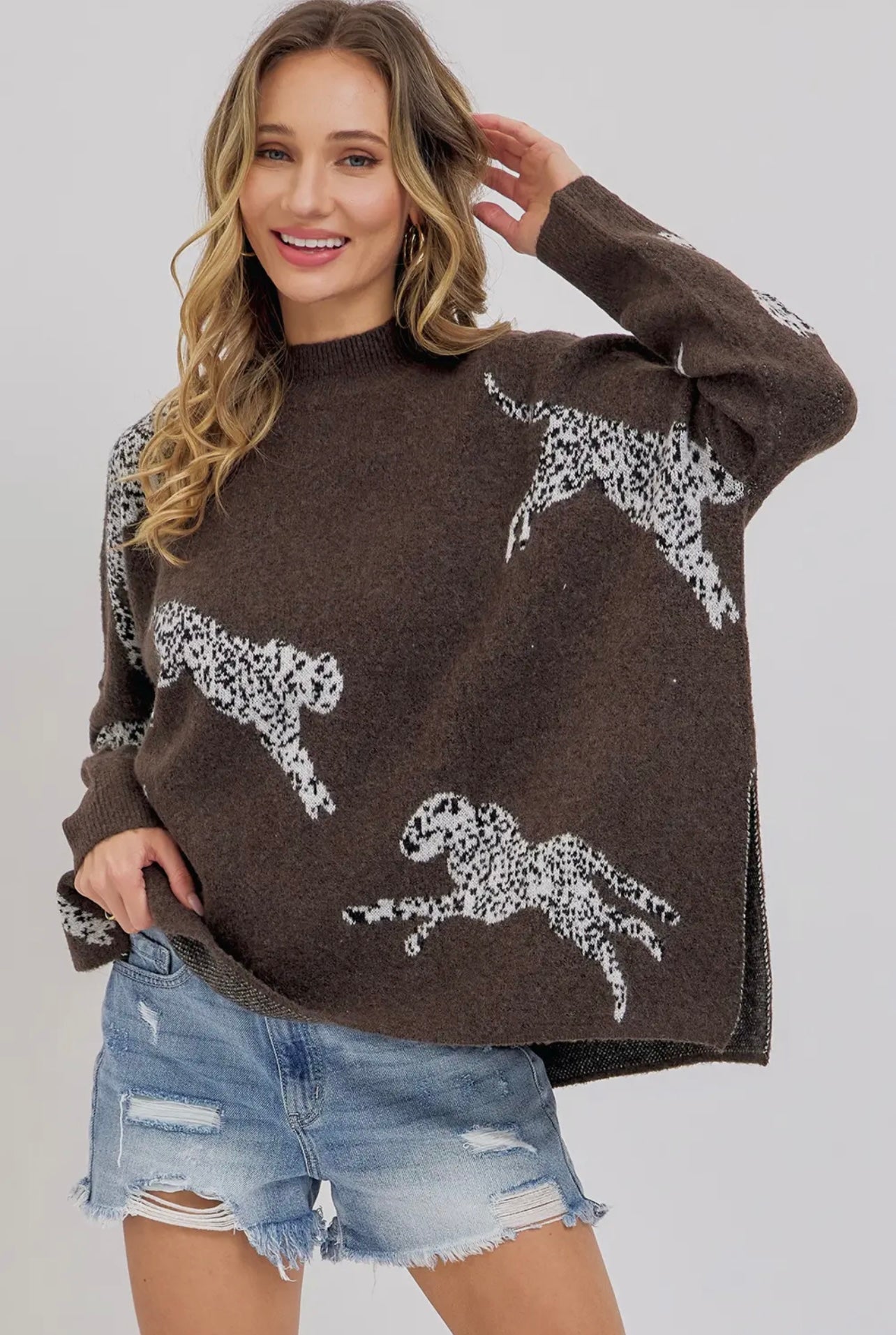 Leopard Pattern Oversized Knit Sweater