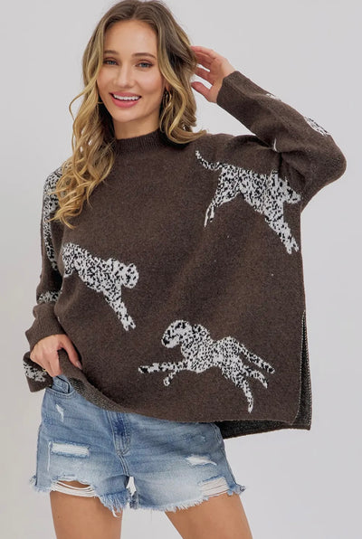 Leopard Pattern Oversized Knit Sweater