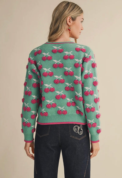 Fuzzy Cherry Knit Sweater