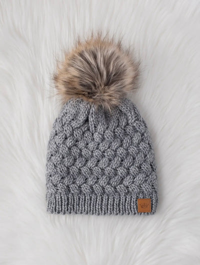 Gray Knit Pom Hat