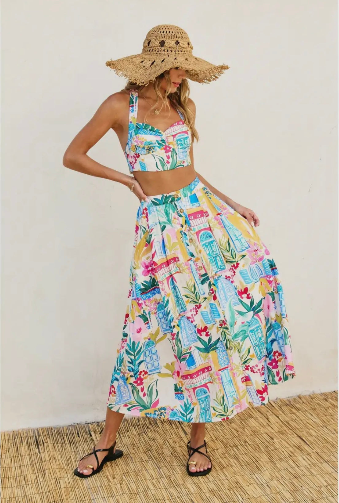 Long Summer Crop Top & Midi Skirt Set