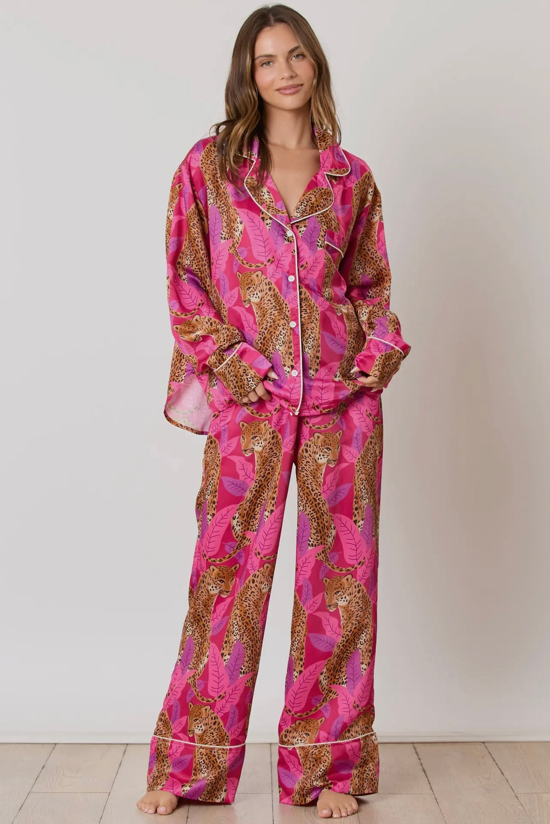 Satin Pink Cheetah Print Pajamas Hot Pink Baroque Leopard Satin
