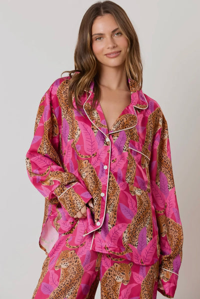 Silky Satin Cheetah Print Long Sleeve Pajama Set