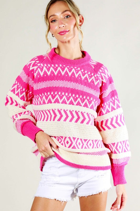 Crewneck Long Sleeve Patterned Sweater