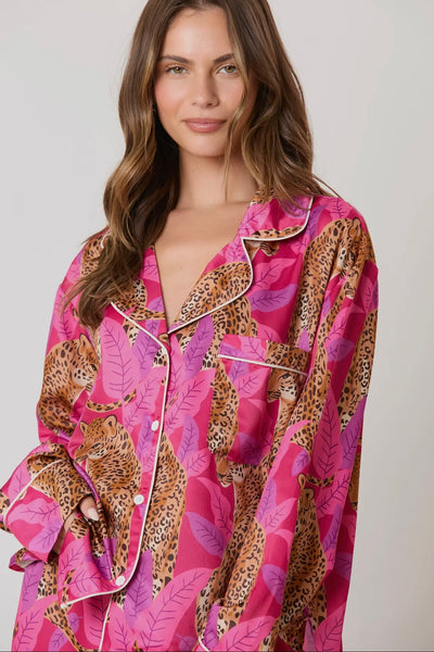 Silky Satin Cheetah Print Long Sleeve Pajama Set