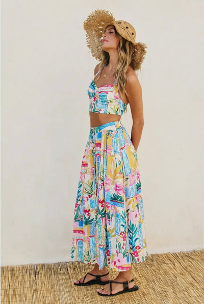 Long Summer Crop Top & Midi Skirt Set