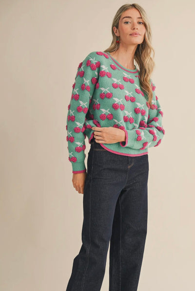 Fuzzy Cherry Knit Sweater