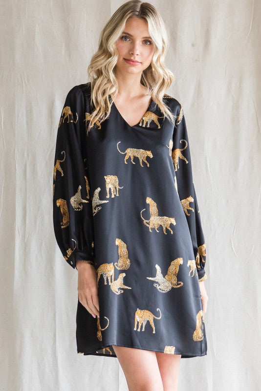 Satin Cheetah Print Dress
