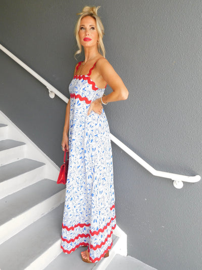 Geometric Print Tiered Maxi Dress