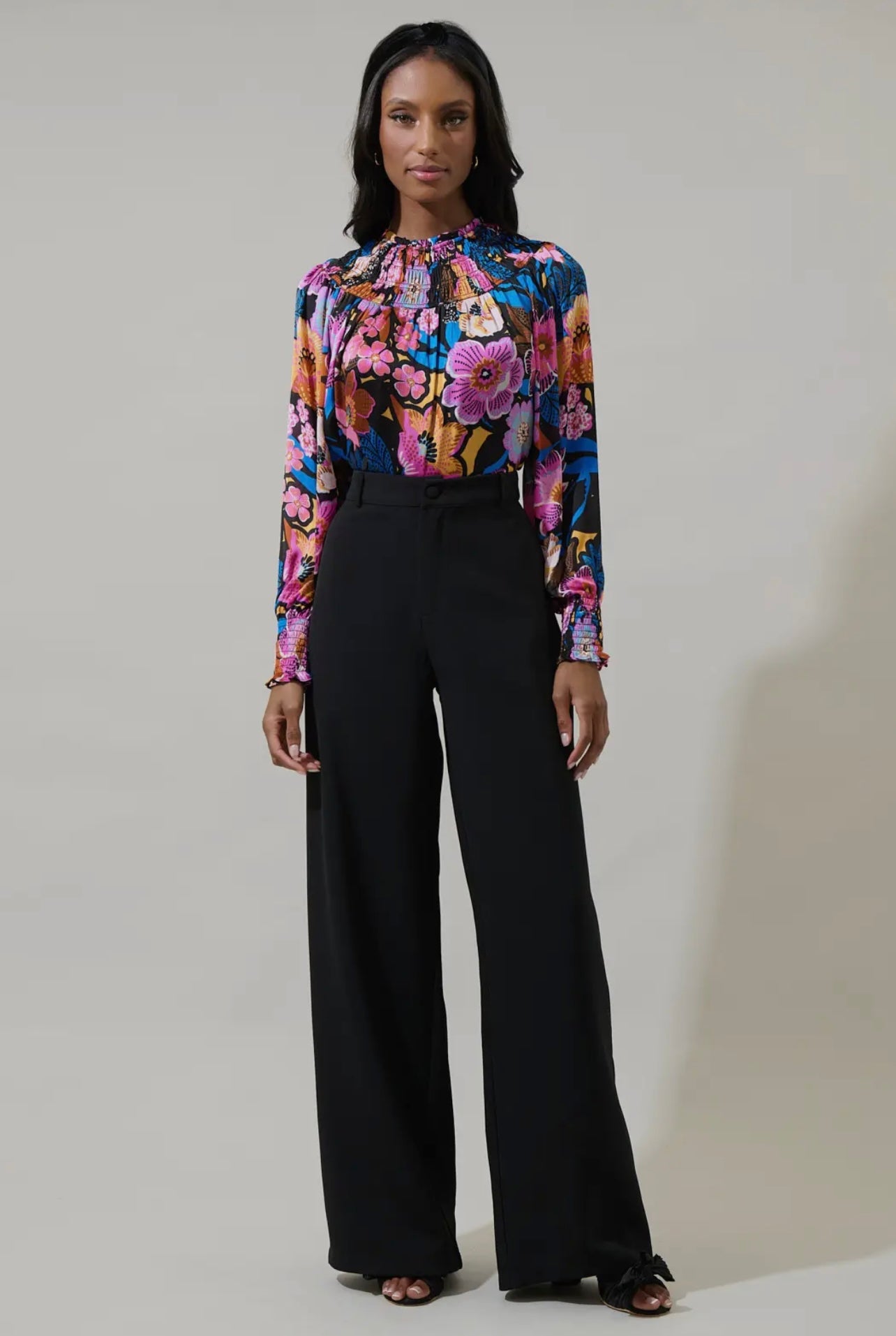 Kadence Floral Bonsoir Smocked Raglan Sleeve Blouse