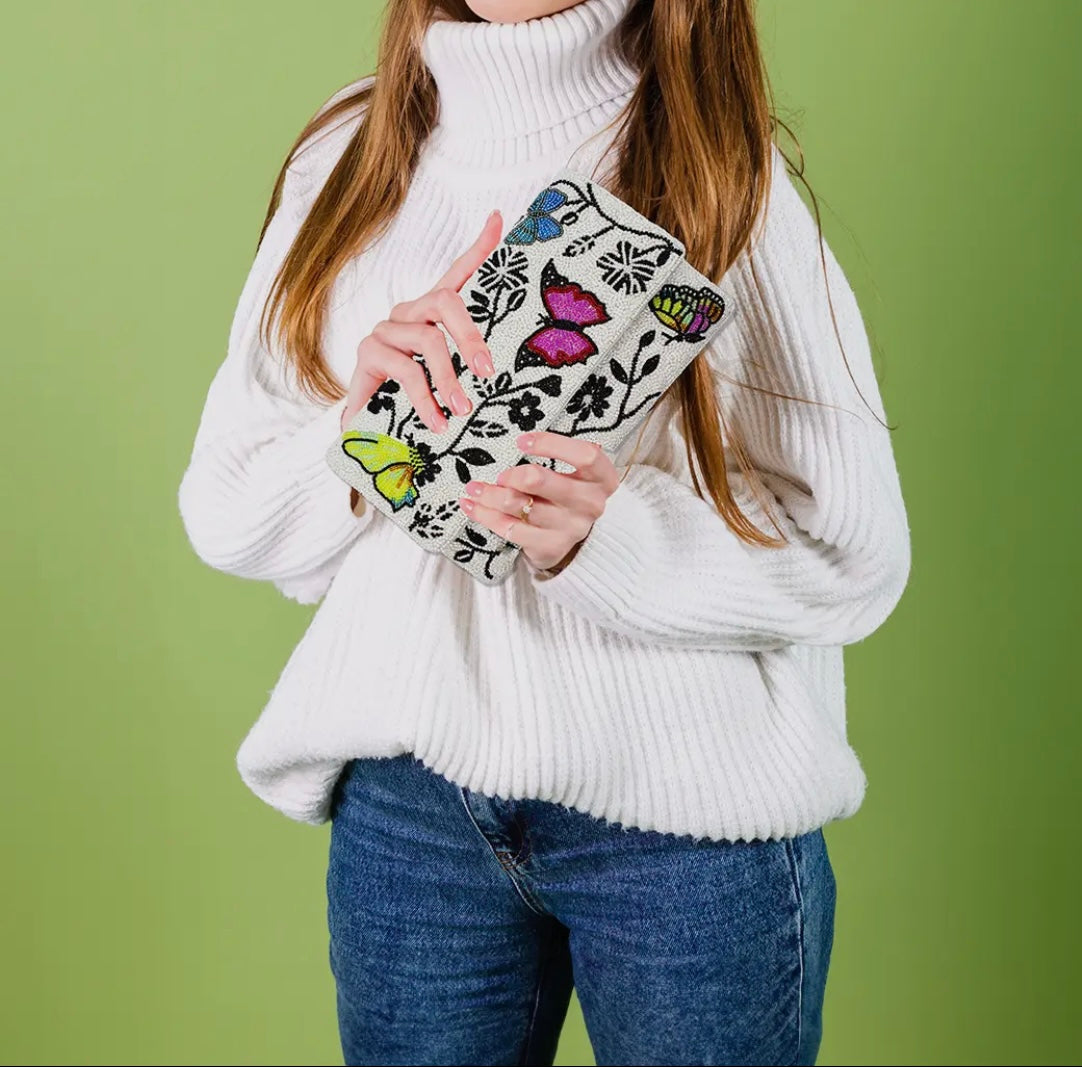 Butterfly Beaded Clutch Bag