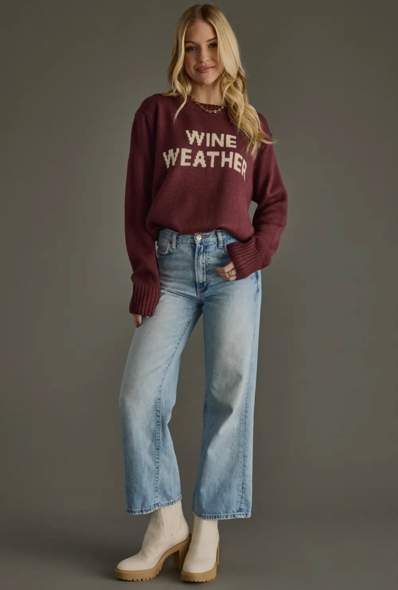 Wine Weather Knit Pullover Sweater