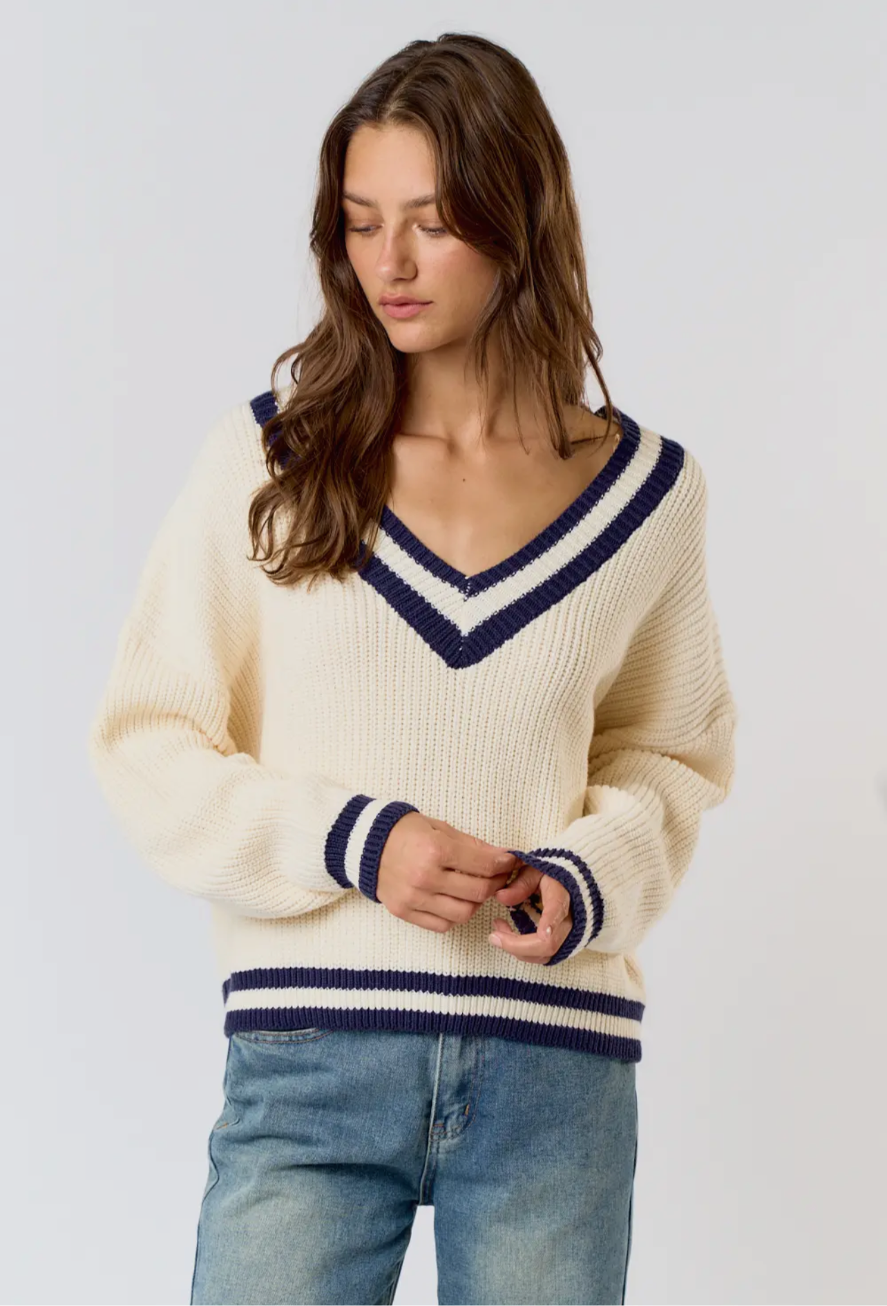 Varsity Stripe V-Neck Sweater