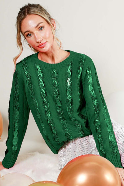 Sequin Detail Cable-Knit Sweater