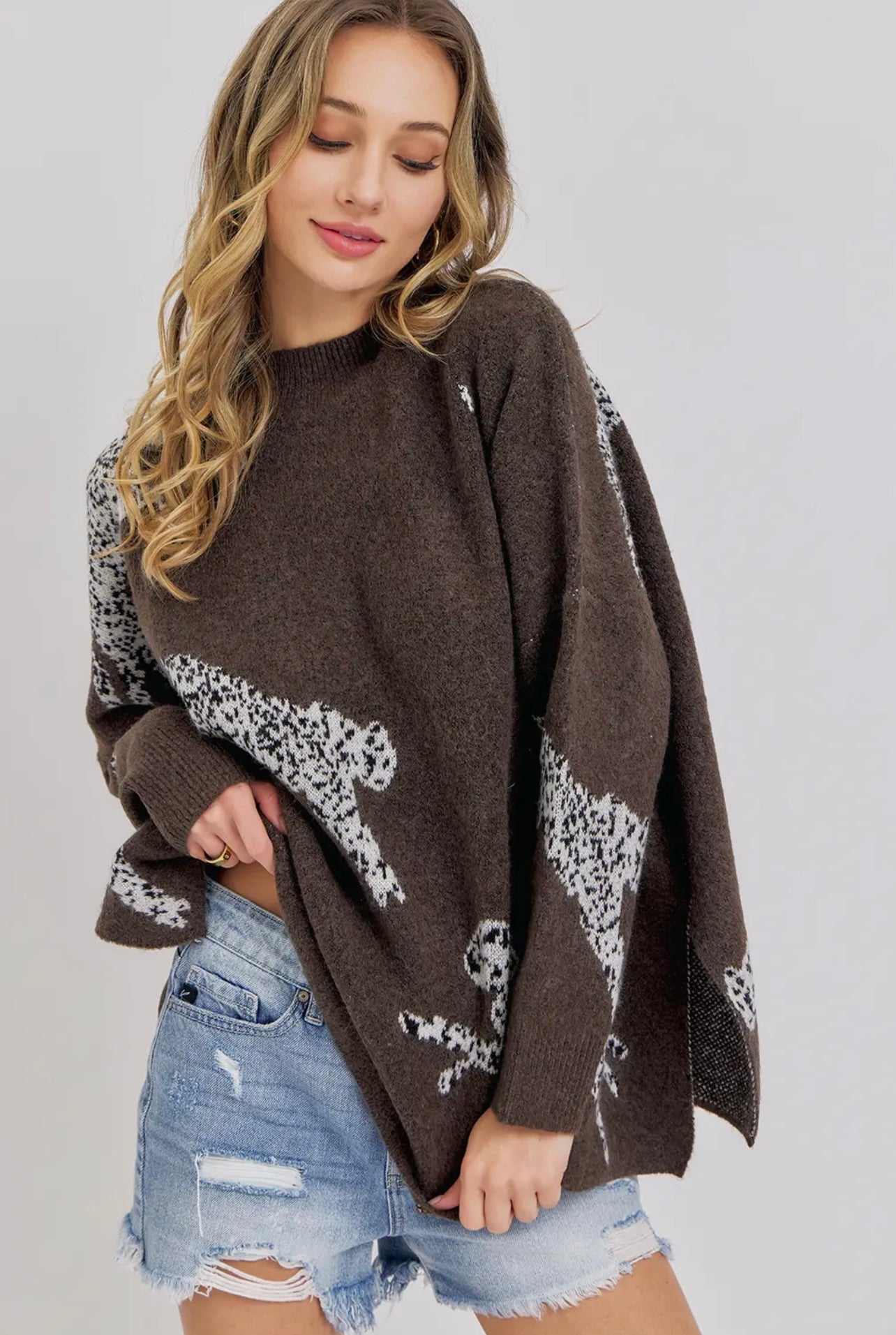 Leopard Pattern Oversized Knit Sweater